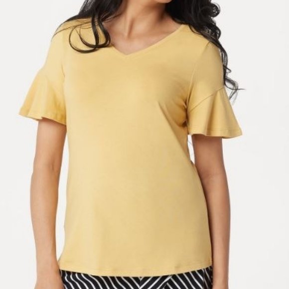 Denim&Co Tops - Denim & Co V-Neck Top with Short Flutter Sleeve